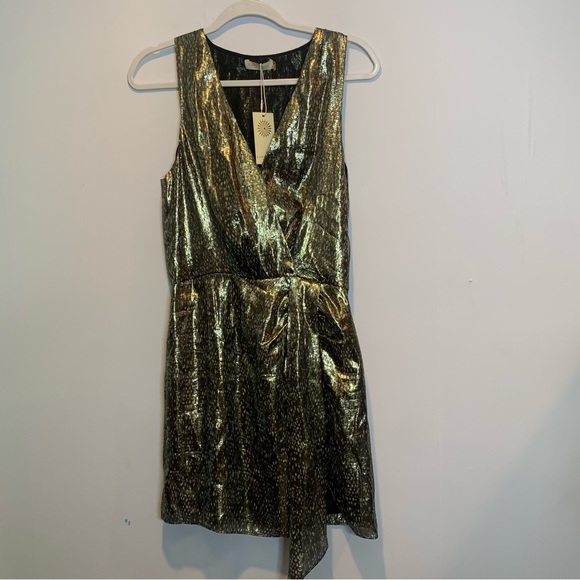 Ramy Brook Gabriela Metallic Silk Dress Draped - Picture 2 of 9